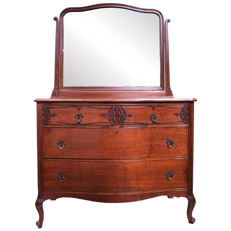 French Roccoco Style Chest of Drawers with Attached Mirror | 1stDibs