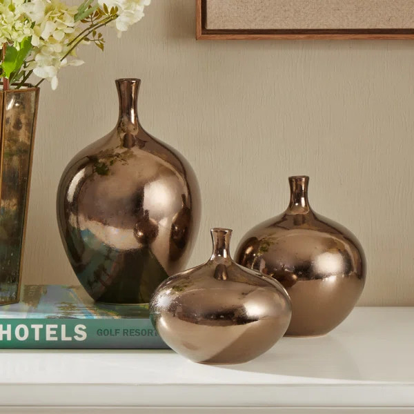 Ansen Mirrored Ceramic Decorative Vases 3-piece set | Wayfair North America