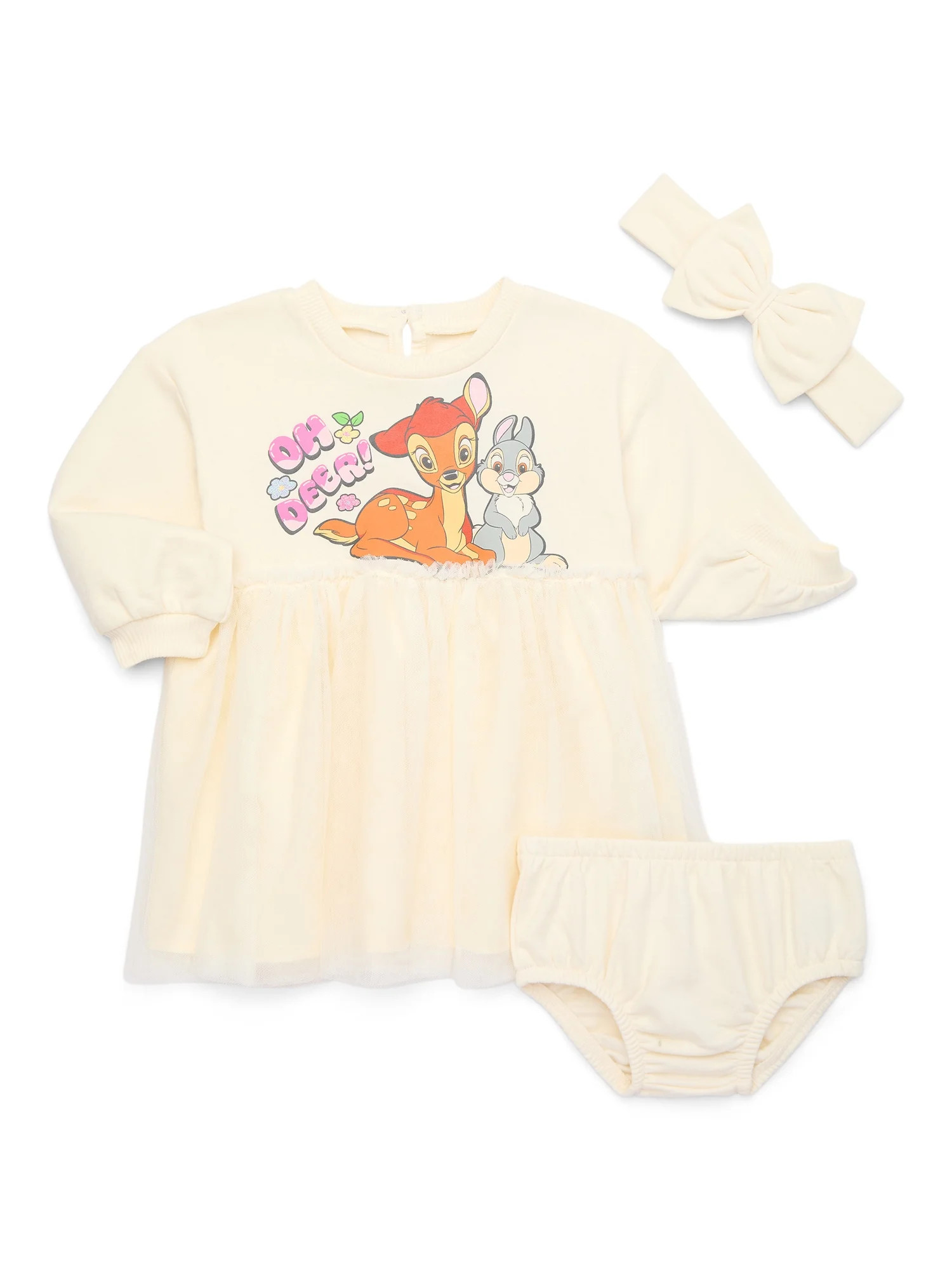 Disney Bambi Baby Girls Tutu Dress, Diaper Cover & Headband, 3-Piece Set, Sizes 0/3 Months -24 Mo... | Walmart (US)