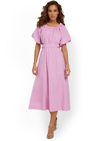 Puff-Sleeve Open-Back Dress - Lena - New York & Company | New York & Company