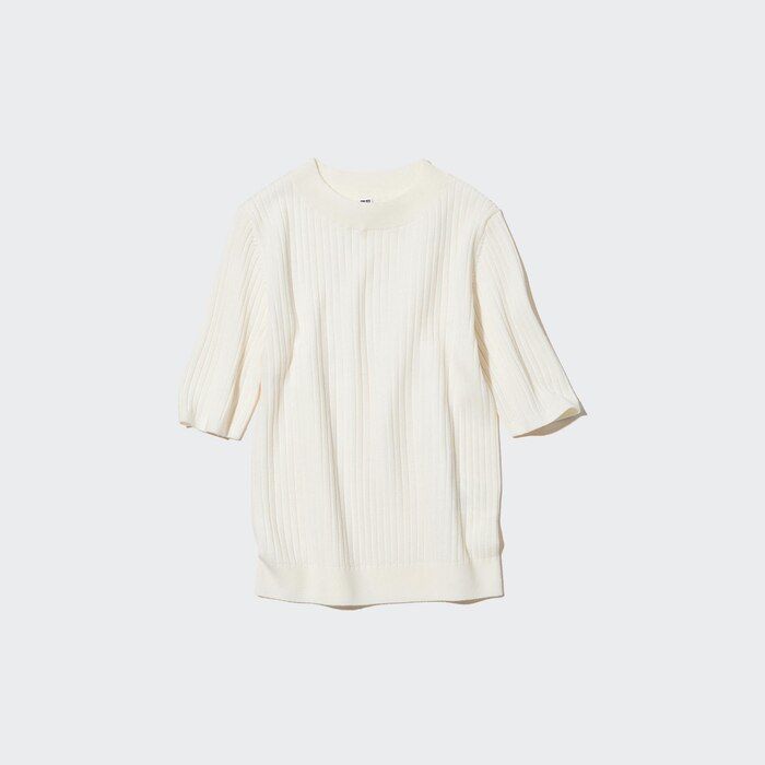 Extra Fine Merino Ribbed Half-Sleeve Short Sweater | UNIQLO (US)