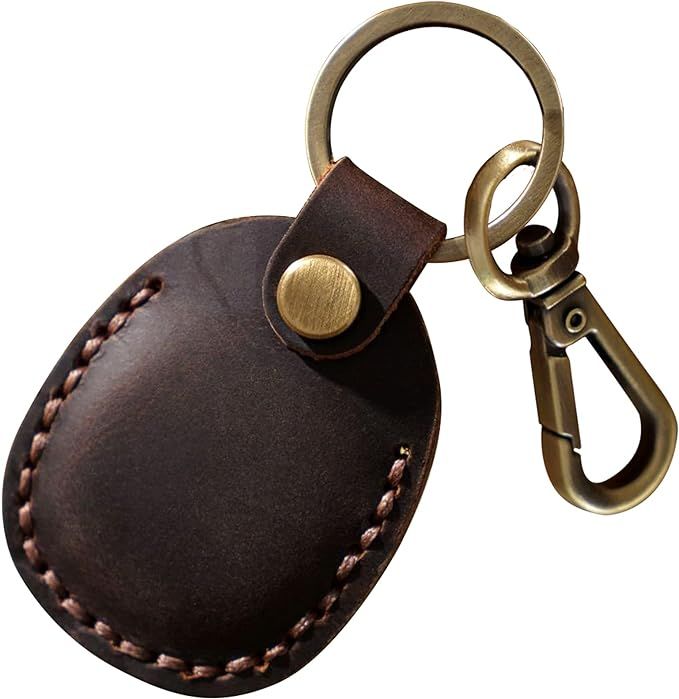 Leather Airtag Case Keychain, Portable Handmade Genuine Leather Air Tag Holder with Keyring Prote... | Amazon (US)