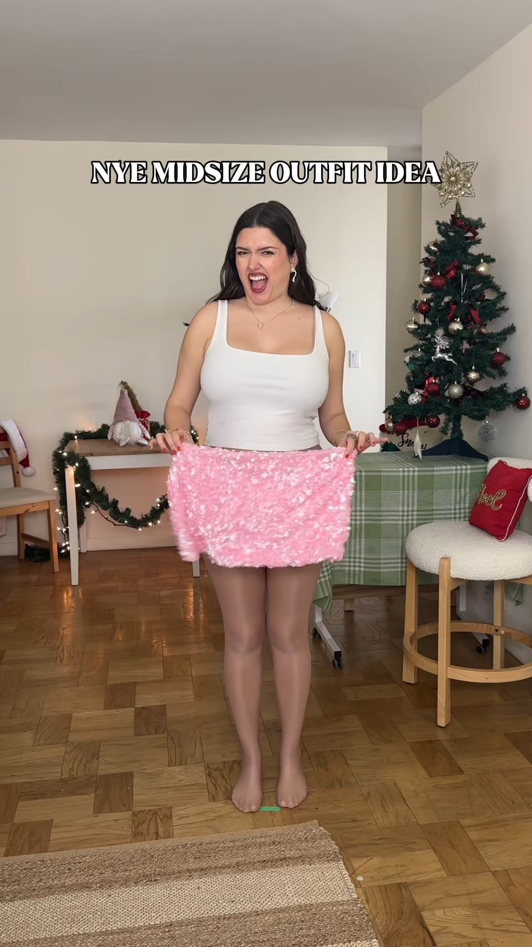 Pink sequin skirt midsize outfit idea!

#LTKgrwm #LTKMidsize