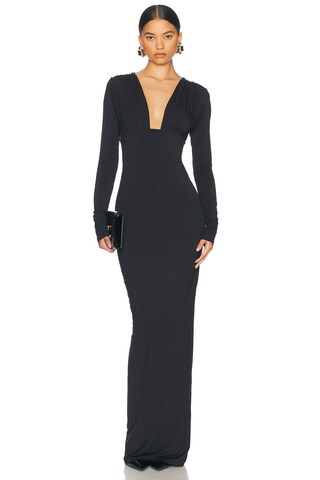 Helsa Jersey Deep V Maxi Dress in Black | FWRD 