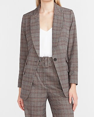 Plaid Peak Lapel Boyfriend Blazer | Express