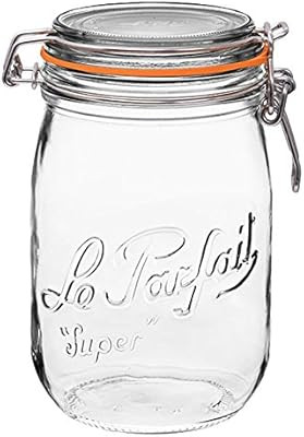 Le Parfait Super Jar - 1L French Glass Canning Jar w/Round Body, Airtight Rubber Seal & Glass Lid... | Amazon (US)