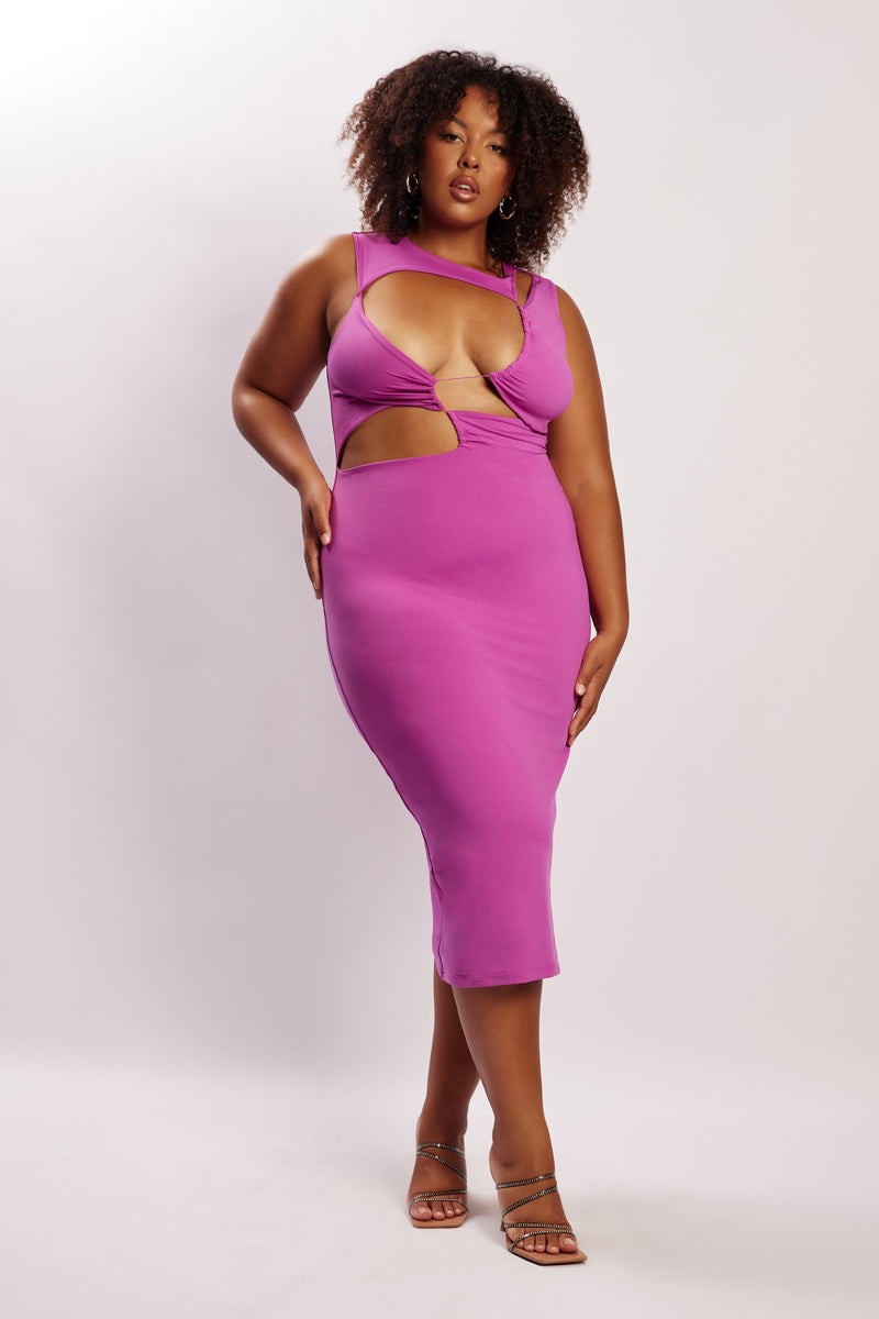 Bea Cut Out Midi Dress - Violet | MESHKI US