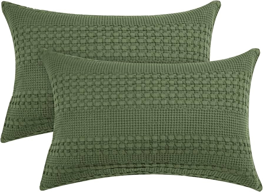 PHF 100% Cotton Waffle Pillowcases King Size, 2 Pack Soft Breathable Skin-Friendly Pillow Sham, D... | Amazon (US)