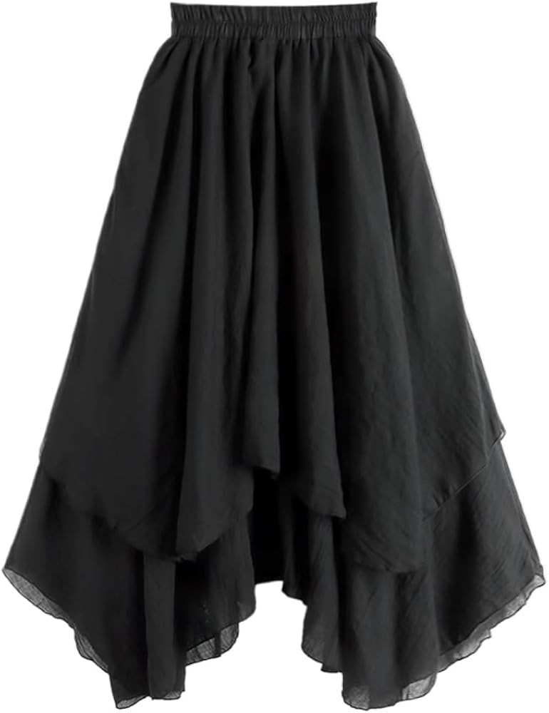 Irregular Cotton and Linen for Women in Spring Summer, Elastic Waist Slimming Midlength Large Ski... | Amazon (US)