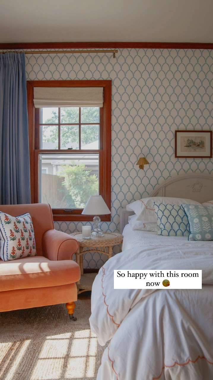 Spent so much time thinking about this room and struggling with decisions like the curtains! Happy with these, they are from @ixacurtains_official and I have a 20% off code for you: Suzannah20. I customized them to the exact right size, and chose the pleats and a white lining.

Other sources are up in the blog post I shared yesterday, but here’s a few: 
@riflepaperco wallpaper
@thecompanystore bedding
@rugsusa rug
@lightopia ceiling light
Lots of thrifted and vintage :)

#LTKHome