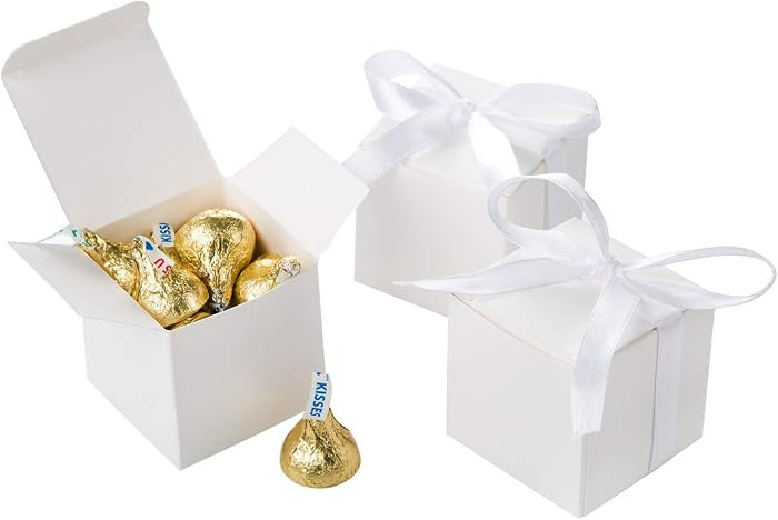 AWELL White Gift Candy Box with White Ribbon, 2x2x2 inches, 50pc | Amazon (US)