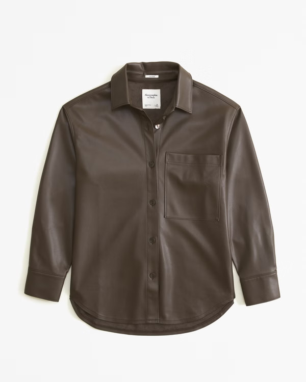 Women's Oversized Vegan Leather Shirt | Women's Tops | Abercrombie.com | Abercrombie & Fitch (US)