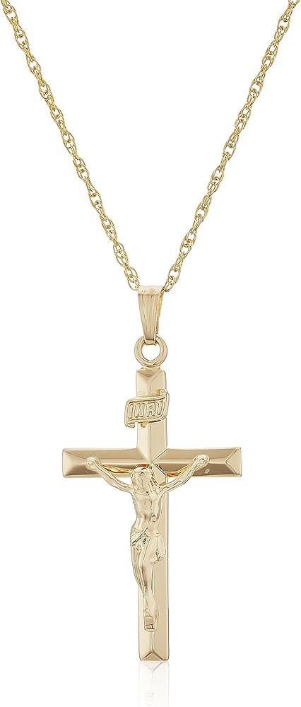 Amazon Essentials 14k Gold Filled Solid Beveled Edge Embossed Crucifix Cross with 14K Gold Filled... | Amazon (US)