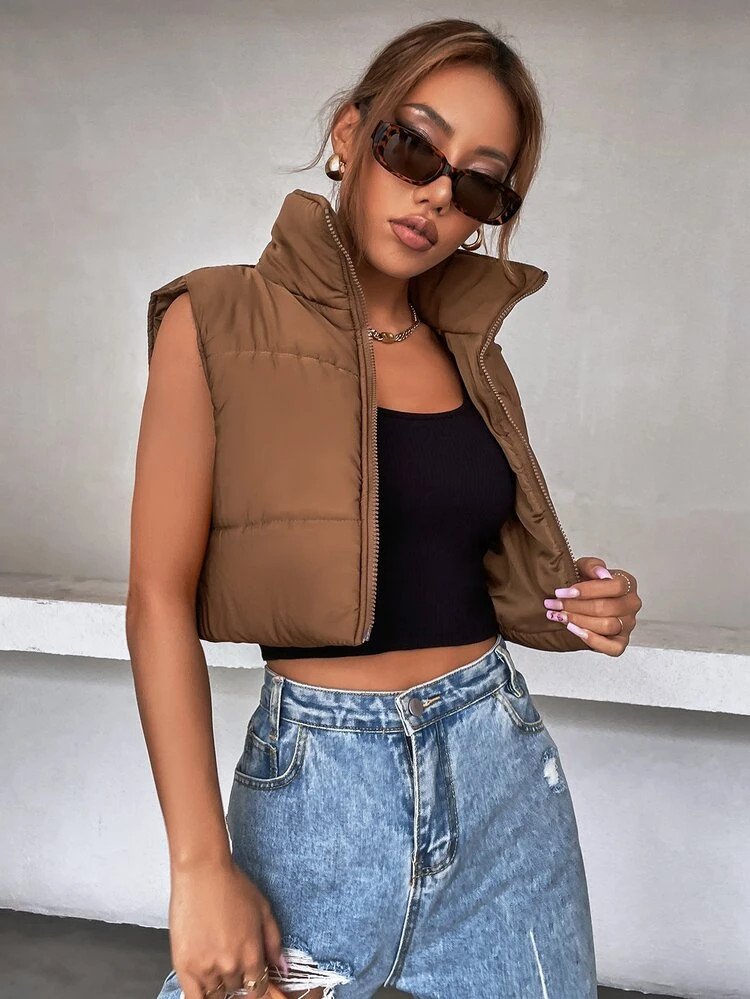 Sleeveless Zip Up Crop Puffer Coat | SHEIN