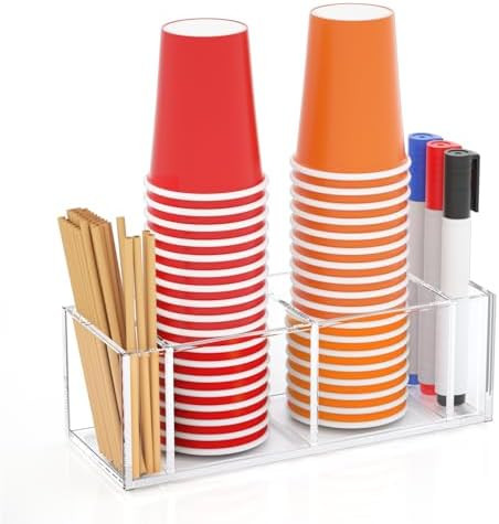 Cup Holder with Marker Slot - Double Plastic Cup Holder Clear Acrylic Countertop Disposable Coffe... | Amazon (US)