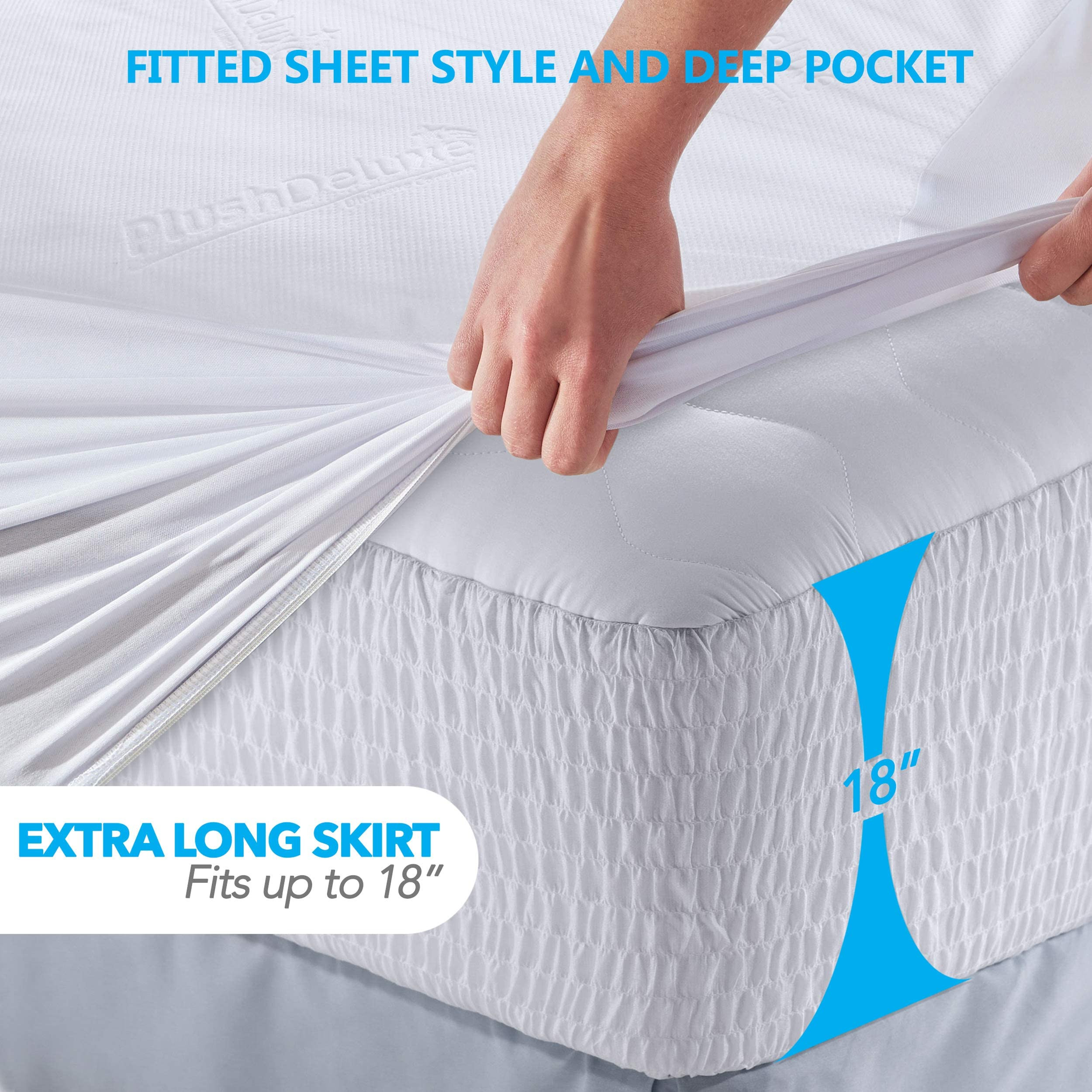 PlushDeluxe Premium Bamboo Mattress Protector – Twin Size, Waterproof, & Ultra Soft Breathable Noiseless Washable Bed Mattress Cover for Comfort & Protection - White | Amazon (US)