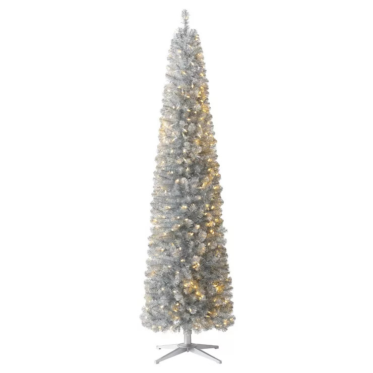 Treetopia Shimmering Silver 6 Foot Artificial Prelit Pencil Tinsel Christmas Tree Holiday Decorat... | Target