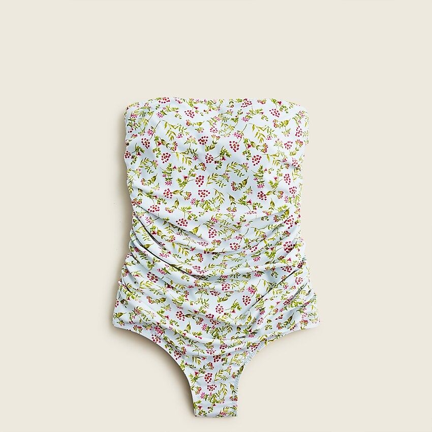 Ruched bandeau one-piece in cloud meadow floral | J.Crew US