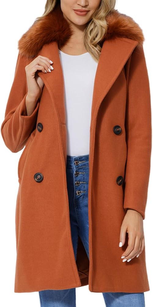 Bellivera Women Wool Jacket Blend Winter Mid Long Trench Coat Warm Pea Overcoat | Amazon (US)