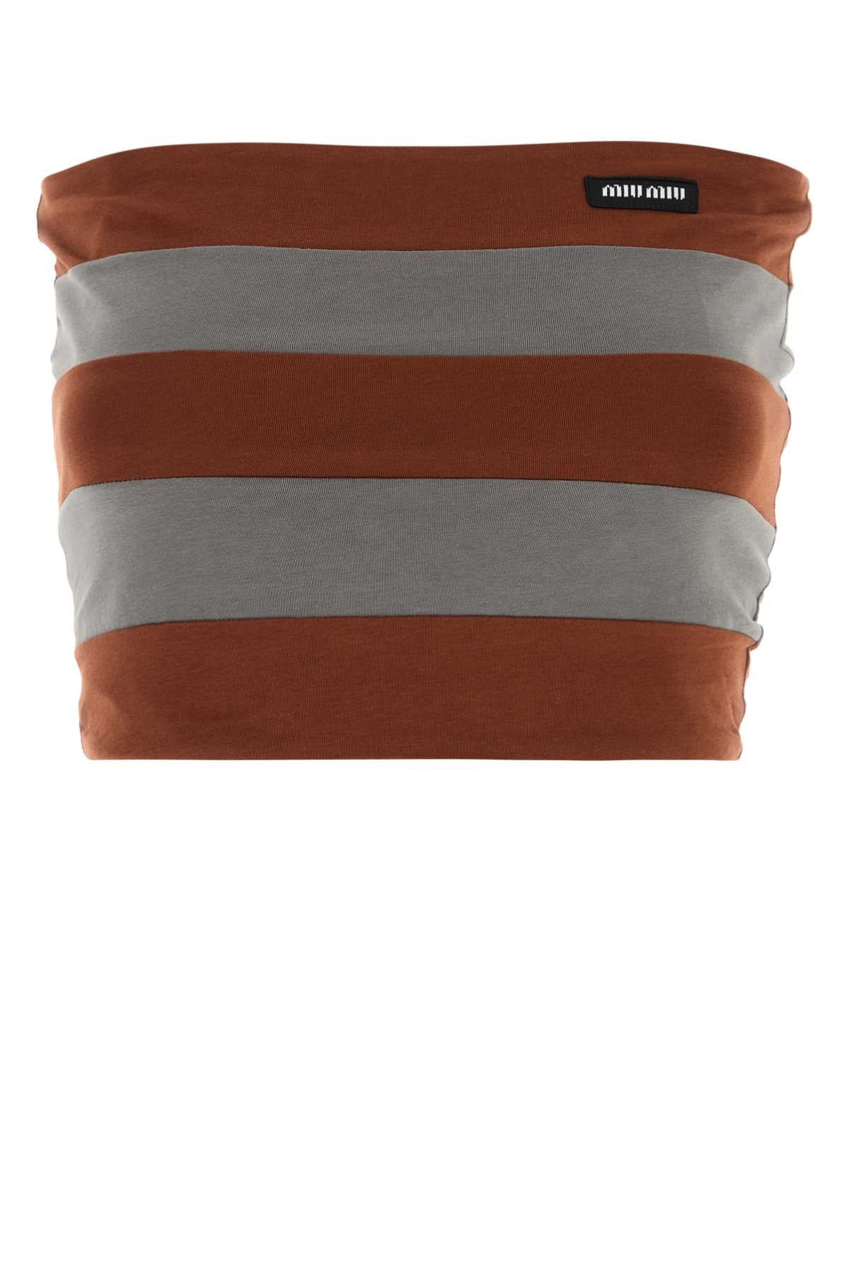 Miu Miu Striped Cotton Crop Top — Brown | Italist Inc.