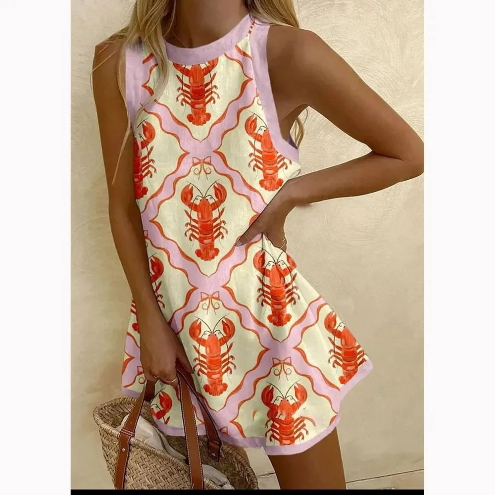 Women's Boho Printed Sleeveless Mini Dress Retro Animal & Fish Print Casual Summer Dress Streetwe... | Walmart (US)