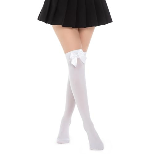 UXQEJO Leg Warmers Knee high bow stockings White White | Amazon (US)