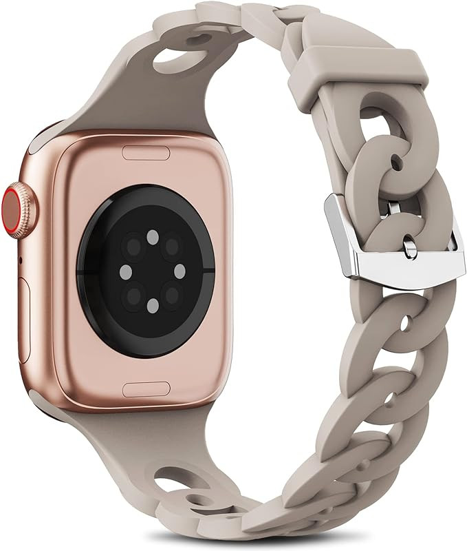 Luxury Slim Silicone Bands Compatible With Apple Watch Band 38mm 40mm 41mm 42mm 44mm 45mm for Wom... | Amazon (US)