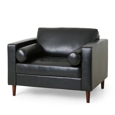 Black Faux Leather Seating With Birch Wood Legs, 46.09" Wide X 34.12" Deep 34.31" High, 26.75" Arm Height, Relaxing Chair Chair, Comfortable | Wayfair North America
