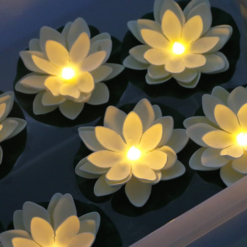 12 PCS Waterproof Floating Lotus Light - Floating Flower Light Battery Operated Water Activated W... | Amazon (US)