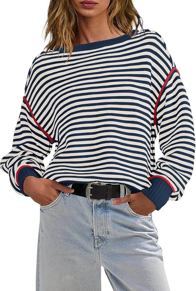 Panadila Womens Striped Oversized Sweater Fall Chunky Long Sleeve Pullover Sweaters Cable Knit Co... | Amazon (US)