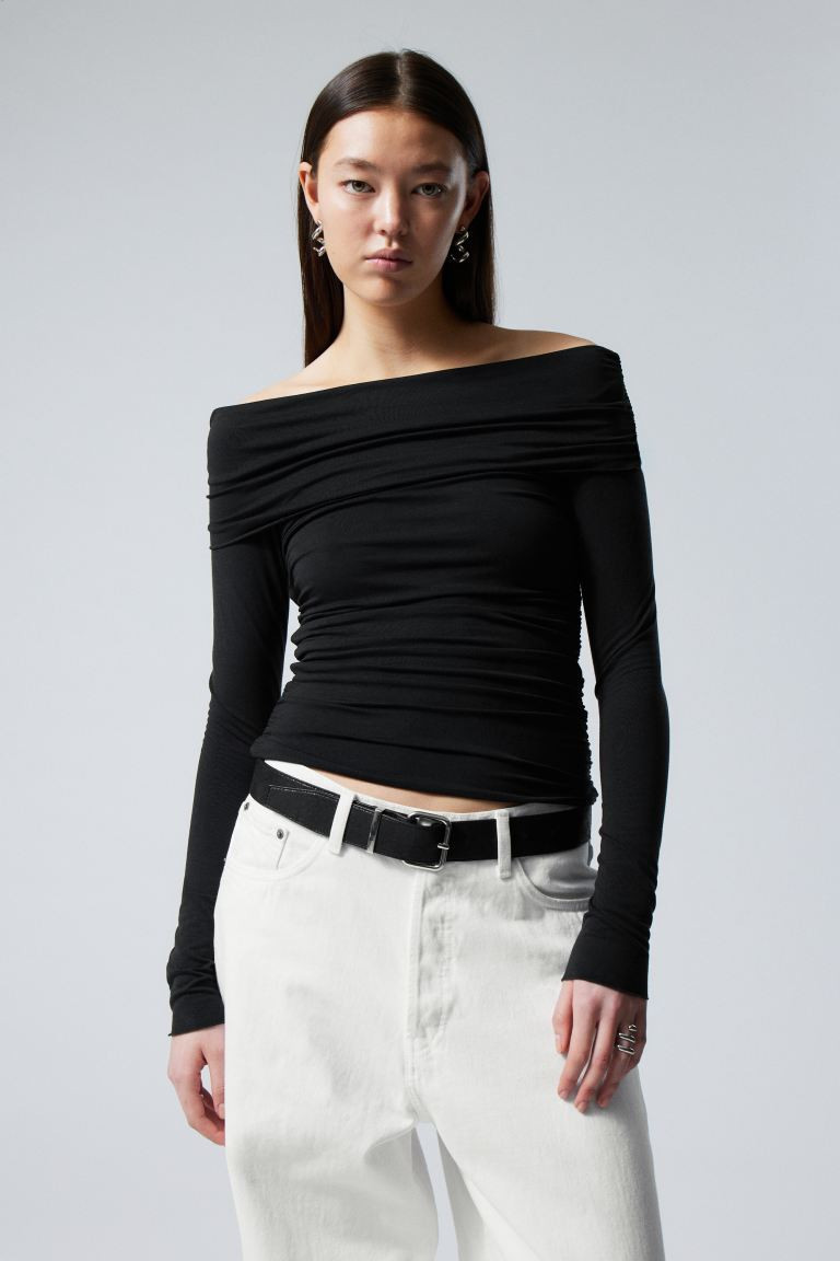Folded Off Shoulder Long Sleeve Top | H&M (UK, MY, IN, SG, PH, TW, HK)