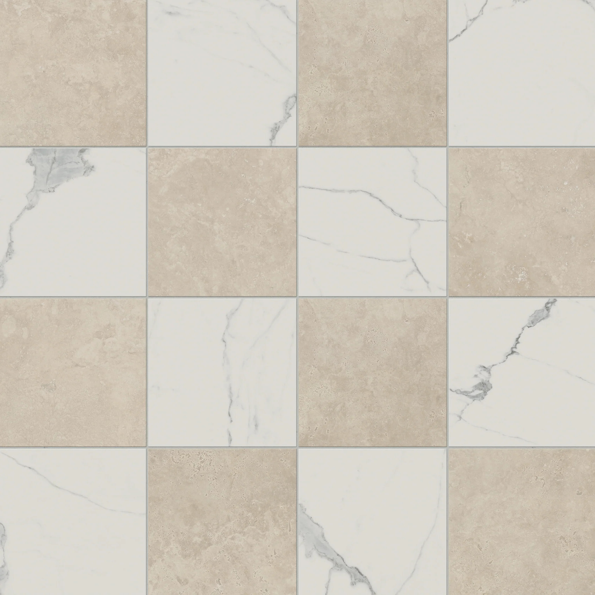 Leona 12x12 Checkerboard Matte Porcelain Tile in Calacatta and Marfil | Edward Martin