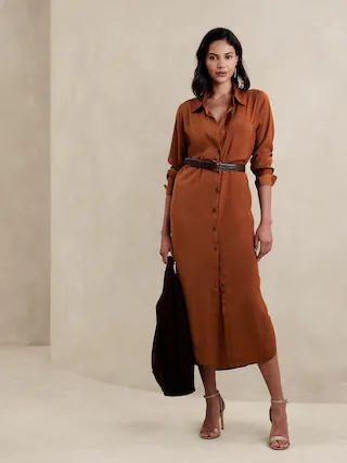 Satin Maxi Shirtdress | Banana Republic Factory