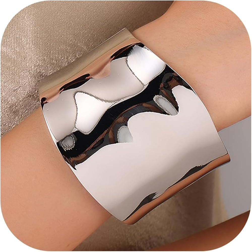 Chunky Gold Cuff Bangle Bracelets for Women - Gold Polished Trendy Twisted Hinged Cuff Open Wide ... | Amazon (US)