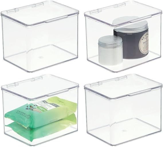 mDesign Plastic Bathroom Storage Organizer Box with Hinge Lid for Closet, Shelf, Cupboard, or Van... | Amazon (US)
