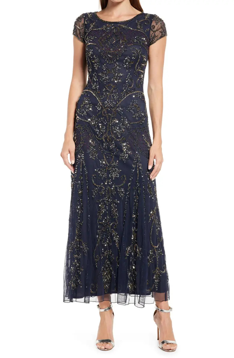 Beaded Mesh Column Gown | Nordstrom