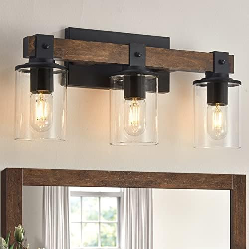 DADUL Farmhouse Bathroom Vanity Light, Antique Wood Vanity Light Over Mirror, Bathroom Light Fixt... | Amazon (US)