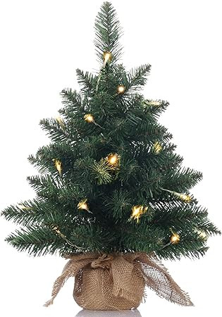 Pre-Lit Artificial Mini Christmas Tree,20 inch Miniature Pine Xmas Tree with 20 LED Lights,70 Bra... | Amazon (US)