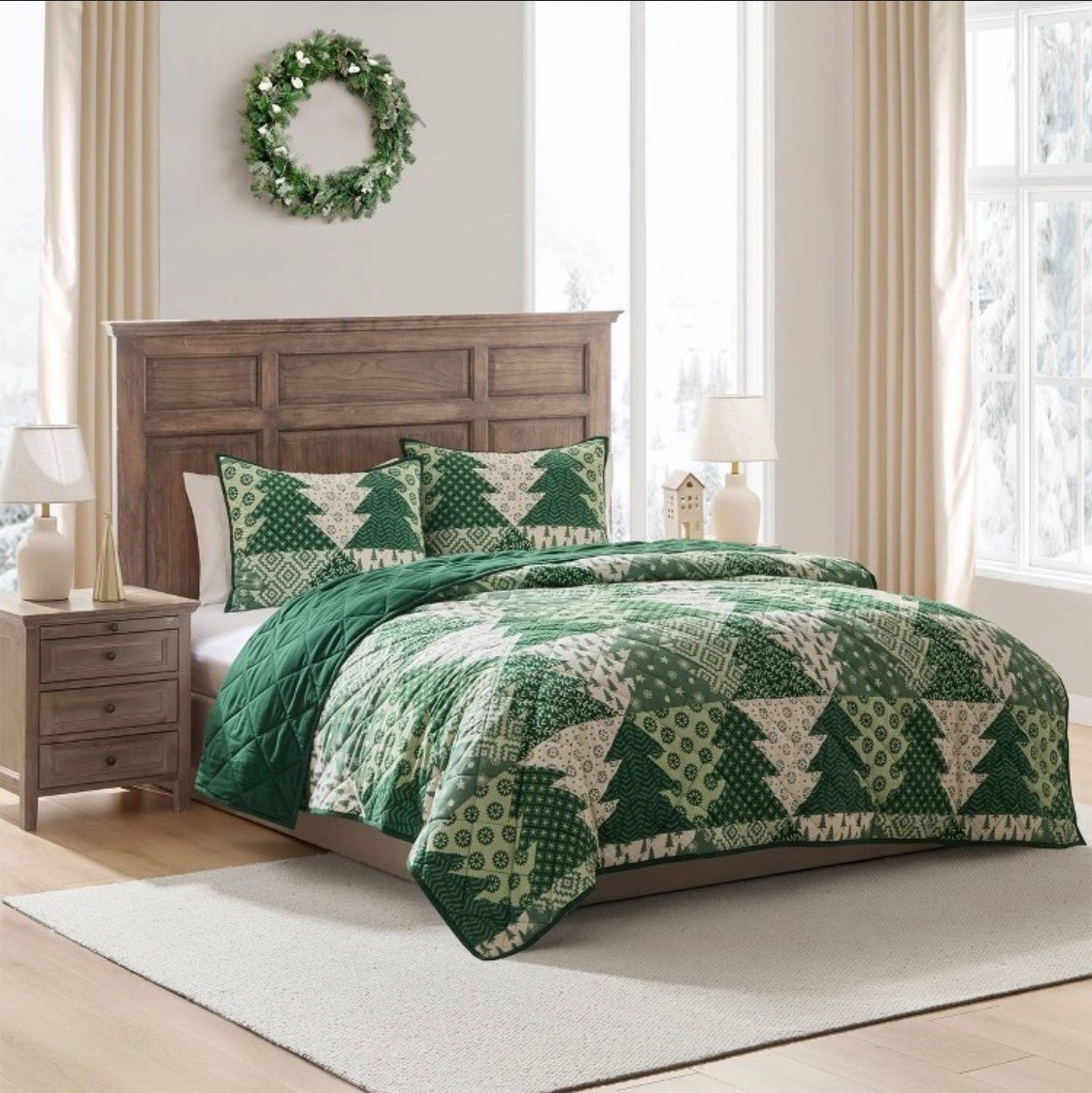 Spruce up your bedroom or guest room this holiday season with the Modern Tree Patch Holiday Quilt Set from Hallmark. A fresh take on nostalgic patchwork quilts, this festive green set features a forest of patterned tree prints and classic diamond quilting on cotton and polyester flannel—both brushed for an irresistibly soft finish. Each 3-piece bedding set includes a lightweight quilt and coordinating pillow shams to complete the look. It’s machine washable for quick and easy care—and made to keep its cozy charm, season after season. Mix, match, and make your bed extra merry with coordinating decorative pillows from Hallmark (sold separately

#LTKGiftGuide #LTKHoliday #LTKHome