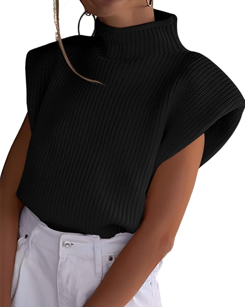 Women's Sleeveless Sweater Vest Elegant High Neck Mock Neck Cap Sleeve Knit Pullover Tank Tops | Amazon (US)