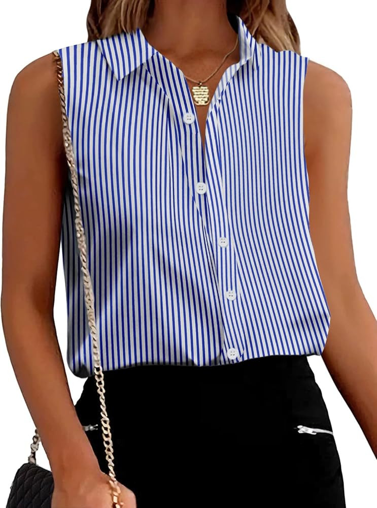 Zeagoo Women's Sleeveless Button Down Shirts Blouses Solid Casual Loose V Neck Tank Tops for Work... | Amazon (US)