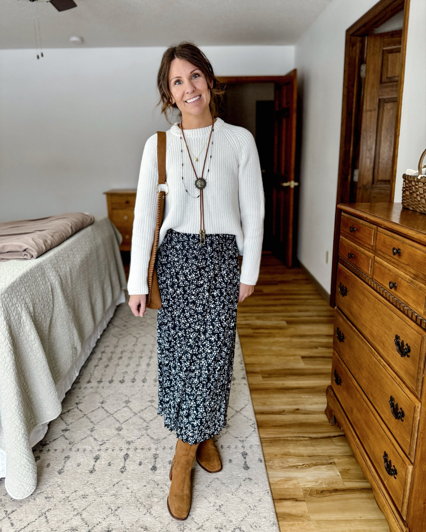 Wearing small in my sweater (also own it in tan and black), small in my skirt (also linked the slit version). My boots and bag are older so I linked similar. I linked my bolo tie and gold necklace. My other layering necklace is older so I found some similar ones. 


#LTKSeasonal #LTKPetite #LTKgrwm