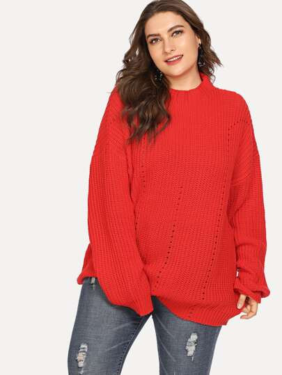 SHEIN Plus Eyelet Detail Oversized Drop Shoulder Jumper | SHEIN