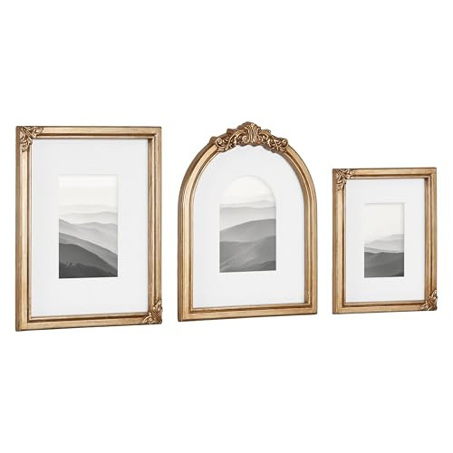 Kate and Laurel Arendahl Three-Piece Picture Frame Set, Antique Gold, Set of 3, Varying Sizes, Vintage Rectangle and Arched Photo Frame Set for Use as Gallery Wall Frames | Amazon (US)