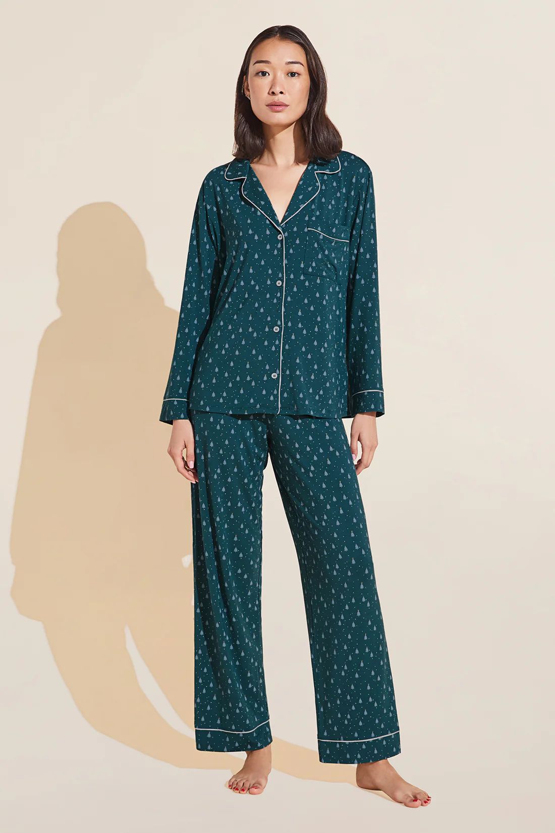 Gisele Printed TENCEL™ Modal Long PJ Set - Forest Foil Evergreen/Ivory - Eberjey | Eberjey