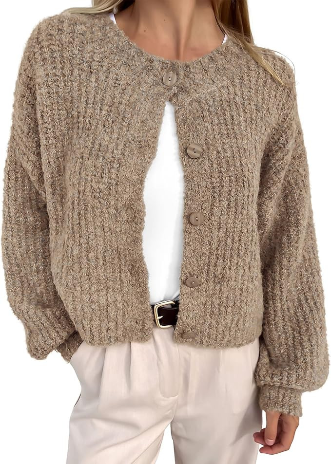 BTFBM Cardigan Sweaters for Women Fall 2025 Long Sleeve Button Down Soft Loose Chunky Knit Outwea... | Amazon (US)