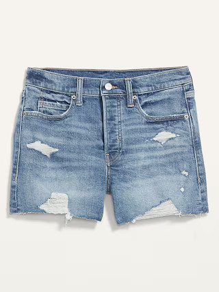 Higher High-Waisted Button-Fly A-Line Ripped Cut-Off Jean Shorts for Women -- 3-inch inseam | Old Navy (US)
