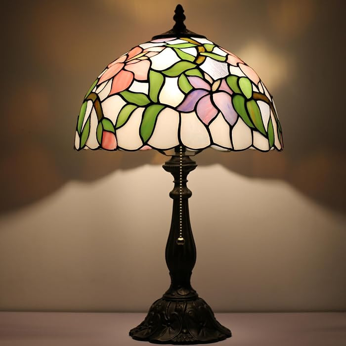 Tiffany Lamp Stained Glass Reading Table Lamp 18" Pink Floral Style | Amazon (US)