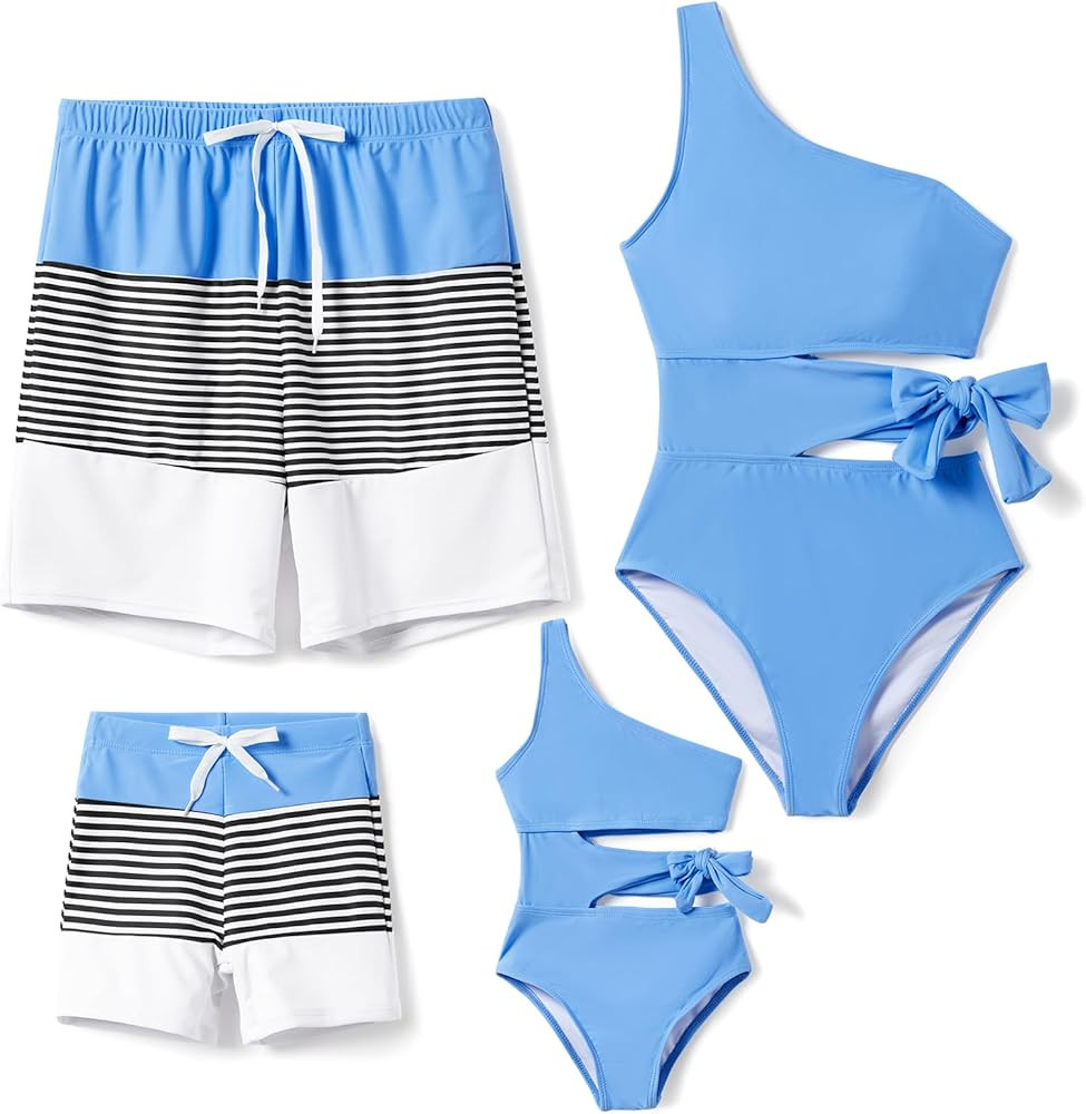 PATPAT Family Matching Swimsuits Mommy and Me One Shoulder Cutout Colorblock Bathing Suits One Pi... | Amazon (US)