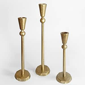 Iron Gold Taper Candle Holder - Set of 3 Decorative Gold Candlesticks - Brass Candlestick Holder ... | Amazon (US)